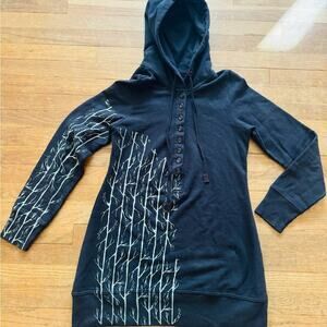 Free People Black Hoodie with White Branch Design